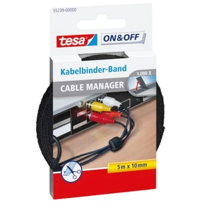 Imagen de Cinta para agrupar cables tesa On &amp; Off (5 m x 10 mm), color negro