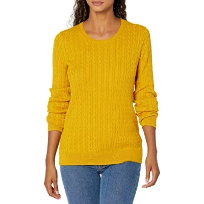 Imagen de Amazon Essentials Jersey de Cuello Redondo y Manga Larga en Ligero Punto Trenzado (Disponible Tallas Grandes) Mujer, Dorado, S
