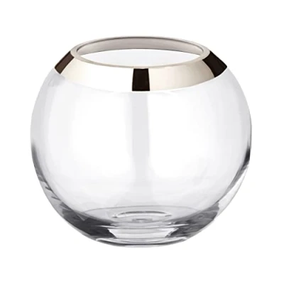 Imagen de EDZARD Jarrón/florero Bola Mirinde, Cristal soplado con Borde de Platino, diametro 20 cm