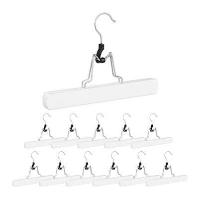 Imagen de Relaxdays Perchas Pantalones, Pack de 12 Unidades, Pinzas para Faldas, Antideslizantes, 17 x 25 2,3 cm, Madera, Blanco