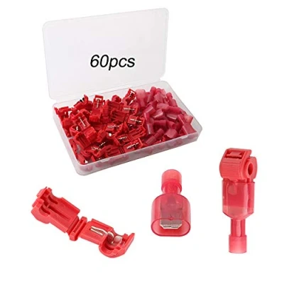 Imagen de FULARR 60Pcs (30 Pairs) Premium T Tap Cable Conectores Kit, Rápido Empalme Terminal y Totalmente Aislado Macho Butt Rojo