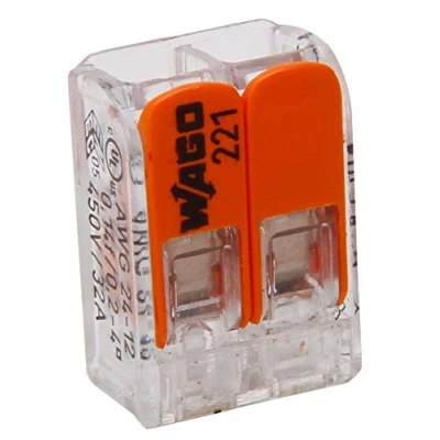 Imagen de KOPP 33346415 WAGO Regleta para 2 enchufes con Palanca Cables Flexibles (Reutilizables, 1,5 2,5 mm2, 5 Unidades), Color Transparente, Gris y Naranja, Stück