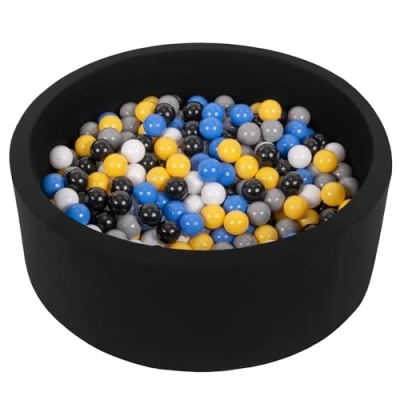 Imagen de Selonis Blanda Piscina De Espuma 90X30cm/200 Bolas para Bebé Niño Redonda, Negro: Negro/Blanco/Gris/Azul/Amarillo