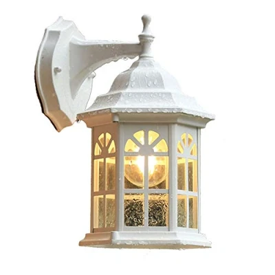 Imagen de Mengjay Lámpara de Pared para Exteriores, Aluminio Fundido, en Blanco, Aplique antiguo resistente a la intemperie E27 Impermeable Lampara Exterior patio y jardín