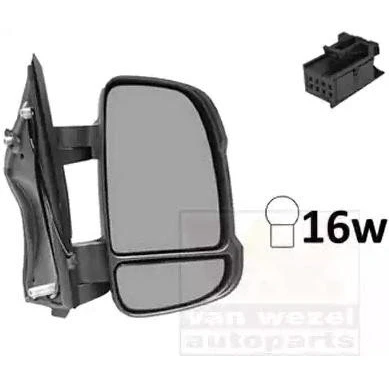 Imagen de espejo retrovisor Van Wezel 0983802 derecha completo, convexo, para ajuste manual espejo, con gran angular, brazo corto de