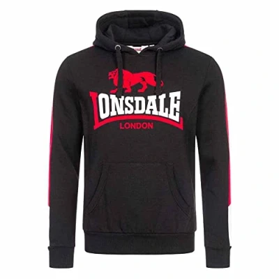 Imagen de Lonsdale Normale Passform Langwell Jersey con capucha, Hombre, Talla: Medium, Black white red