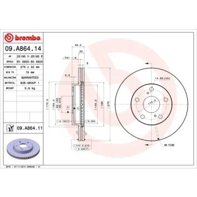 Imagen de Disco de freno BREMBO 09.A864.11