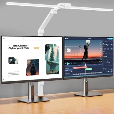 Imagen de KableRika lámpara de escritorio LED regulable, 24 W, 80 cm, ultrabrillante, doble cabeza, con abrazadera, 1200 lm, protección ocular, mesa brazo giratorio,