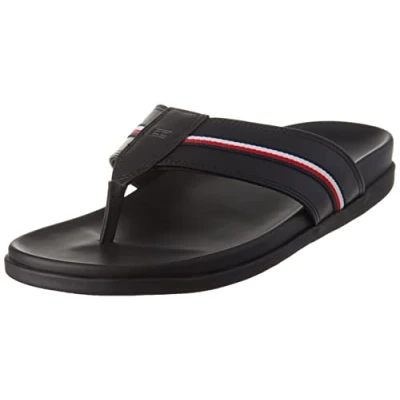 Imagen de Tommy Hilfiger Hombre Chanclas de Playa Sandalias Leather Toe Post Sandal Cuero, Negro (Black), 40 EU