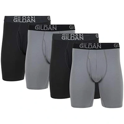 Imagen de Gildan Cotton Stretch Boxer Brief, Multipack Ropa Interior de Hombres, Franela Gris/hollín Negro (Paquete 4, Pierna Larga), XXL (Pack 4)