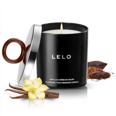 Imagen de Vela para Masajes Flickering Touch de LELO, Se Convierte Aceite Masaje, Perfumada, Masaje Corporal, Tratamiento Lujoso la Piel, Aroma a Vainilla y Crema Cacao