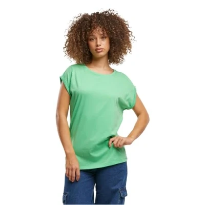 Imagen de Build Your Brand Camiseta para Mujer con Hombros extendidos, Verde Fantasma, S