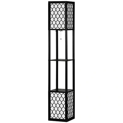 Imagen de HOMCOM Lámpara de Pie Madera con Estantes Casquillo E27 Máx. 40W Interruptor para Salón Dormitorio Oficina 26x26x156 cm Negro y Blanco