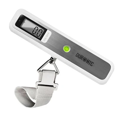 Imagen de Duronic LS1019 Báscula para Equipaje Digital Balanza Ergonómica LCD Hasta 50 kg Maletas Correa de nailon Pesaje Instantaneo Mochila Viaje Pesca Color Plateado