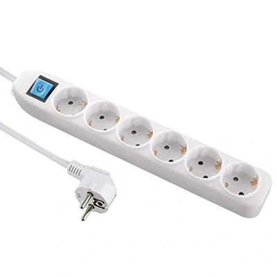 Imagen de Electraline 59663 Regleta Base Multiple de 6 tomas con interruptor, cable 3G1,5M, color blanco, 1,4M
