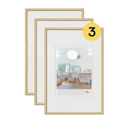 Imagen de walther design KV015G3 Nuevo marco de fotos plástico Lifestyle 10x15 cm, dorado, paquete 3