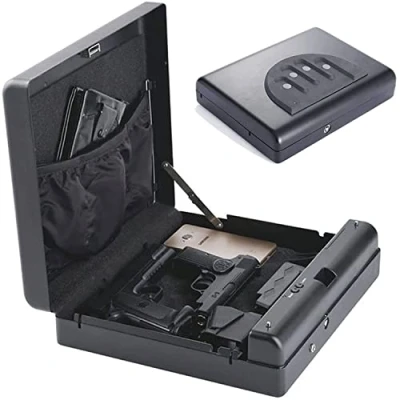 Imagen de Mini caja fuerte,caja fuerte electrónica con cerradura de combinación y llave,caja para muebles,para tarjetas identificación,documentos A4,computadora portátil,pasaporte,armas fuego…