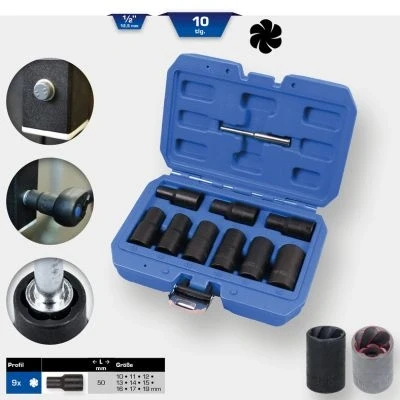 Imagen de Brilliant 1/2&quot; Juego de llaves vaso con ranura helicoidal 10 pzs, 19mm