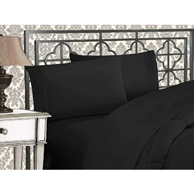 Imagen de Elegant Comfort Luxurious &amp; Softest 1500 Thread Count Egyptian Three Line Embroidered Premium Hotel Quality 4 Piece Bed Sheet Set, Wrinkle and Fade Resistant Full Cream