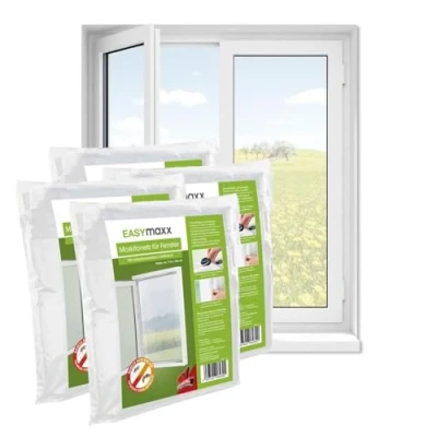 Imagen de EASYmaxx Mosquitera para ventana, montaje sin agujeros, protección contra insectos cortable, hasta 110 x 130 cm, mosquitos, cinta autoadhesiva [4 unidades]
