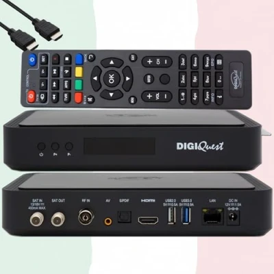 Imagen de TiVuSat Card 4K UHD + DIGIQuest Q80 Receptor Combo H.265 S2+T2 HEVC Set Top Box, Certificado con Tarjeta (NO ACTIVADA), Reproductor Multimedia, WebRadio, Cable HDMI HTS