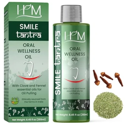 Imagen de Happy Moms Smile Tantra Oil Pulling con aceites esenciales de clavo e hinojo para la salud bucal, dientes y encías saludables, enjuague bucal sin alcohol, blanqueamiento dental, ayuda