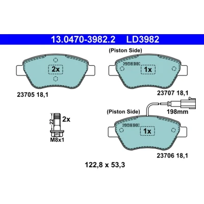Imagen de ATE Ceramic 13.0470 3982.2 Juego de pastillas freno con contacto avisador desgaste tornillos pinza FIAT: BRAVO 2, Stilo Hatchback
