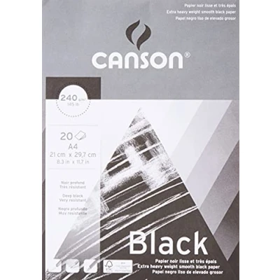 Imagen de Bloc Encolado, A4, 20 Hojas, Canson Black, Grano Fino 240g Negro