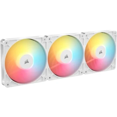 Imagen de CORSAIR RS120 R ARGB 120mm PWM Ventilador Flujo Inverso 8 LED RGB, Alta Presión, Cadena Daisy, Rodamiento Magnético, Zero RPM, Pack de 3 Blanco
