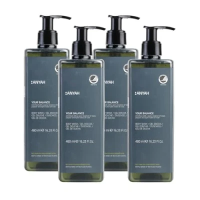 Imagen de Anyah Gel de Ducha 4x480ml No Recargable Con Precursor del Ácido Hialurónico Testado Dermatológicamente Jabón corporal Fabricado y Envasado en Italia