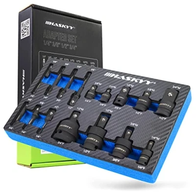 Imagen de HASKYY juego de destornilladores impacto con articulación en cruz, 17 piezas, adaptadores para llave 1/4&quot;, 3/8&quot;, 1/2&quot; 3/4&quot;