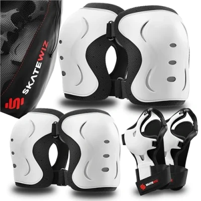 Imagen de SKATEWIZ Rodilleras Patines Adulto Skate, Protecciones Adulto, y Coderas, De Hielo Impact Talla L Blanco