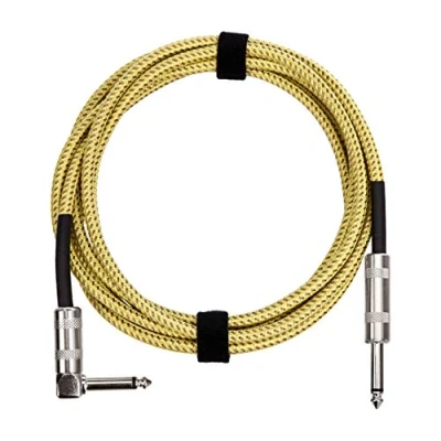 Imagen de Amazon Basics Cable Auxiliar para Guitarra Eléctrica, Bajo, Teclados, Trenzado, Conector de 6,35mm en Ángulo Recto, Silencioso , 3 m, Amarillo y Marrón