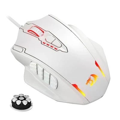 Imagen de Redragon M908 Impact RGB LED MMO Mouse con Botones Laterales, óptico para Juegos Cable 12,400 dpi, Alta precisión, 20 de programables, Color Blanco