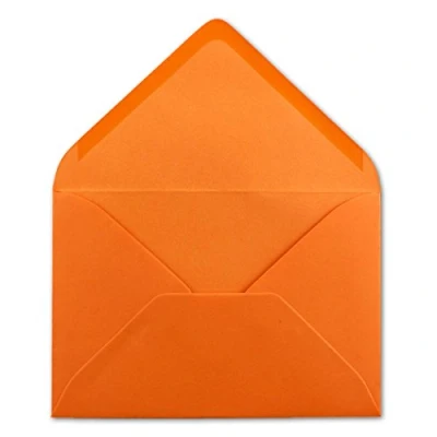 Imagen de 75 sobres DIN C6, color naranja, 11,4 x 16,2 cm, 120 g/m², adhesivo húmedo, fundas para cartas sin ventana, invitaciones de tu agente Glüxx
