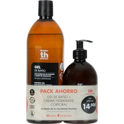 Imagen de Thader Th Pharma Pack Gel de baño 1000 ml + Crema corporal 500 con Polifenoles naturales ideal para piel seca y deshidratada