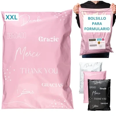 Imagen de 20 Bolsas Envio con bolsa portadocumentos Tamaño XXL 60x45cm 100% OPACO/ULTRA RESISTENTE/IMPERMEABLE Sobres Plastico Envios Paquetes de Ropa Cajas Packaging