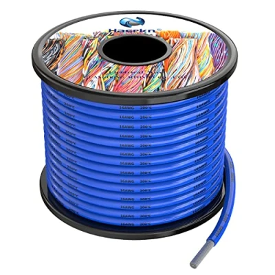 Imagen de 1.3mm² Cable Alambres eléctrico de silicona 16awg azul 15 metros cobre estañado trenzado sin oxígeno Resistencia a altas temperaturas