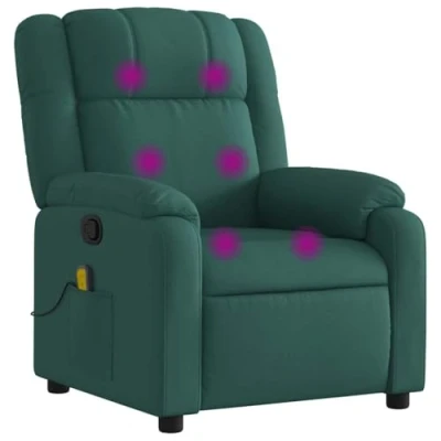 Imagen de vidaXL Sillón de Masaje Reclinable, Silla con Respaldo Reposabrazos, Butaca Relax Descanso TV, Asiento Ajustable para Casa, Tela Verde Oscuro