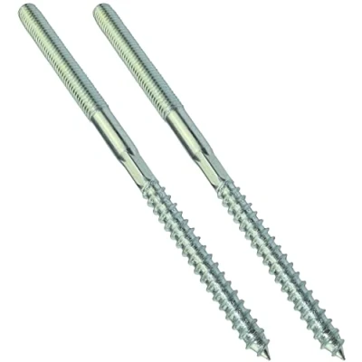 Imagen de AERZETIX C44773 Juego de 2 Tornillo doble rosca espárrago punta atornillar metal/madera con o sin taco Ø8x140mm acero galvanizado color plata