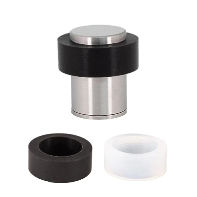 Imagen de Tope de Puerta 24 x 35 mm Goma Negra y Blanca Acero Inoxidable Base Roscada Incluye Tornillo + Taco Sujeción Mod. I 29124x35 AM EVI Herrajes