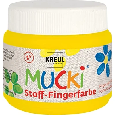 Imagen de KREUL 28102 Mucki pintura luminosa para dedos de tela, 150 ml en amarillo, a base agua, sin parabenos, gluten, lactosa y vegana