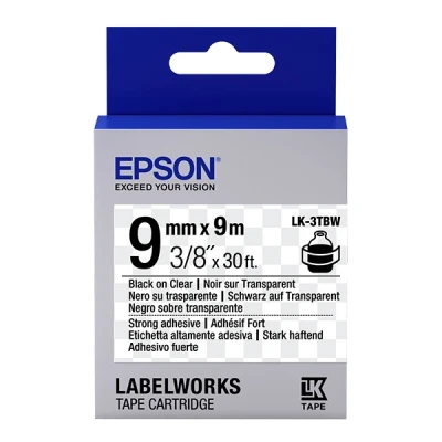 Imagen de LabelWorks LW Z710 Epson LK 3TBW cinta superadhesiva negro sobre transparente 9 mm (original)
