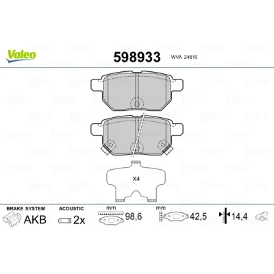 Imagen de VALEO 598933 Juego de pastillas freno Eje trasero con contacto avisador desgaste Chapa antichirridos TOYOTA: Auris Hatchback