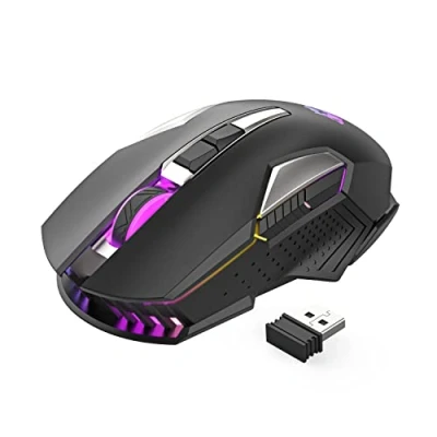 Imagen de MAGIC REFINER Ratón Inalámbrico para Juegos, X18 G502 2.4G Computadora Silent Click con Receptor USB, Óptico 2400 dpi, 7 Luces RGB, Batería Recargable, PC/Mac Negro