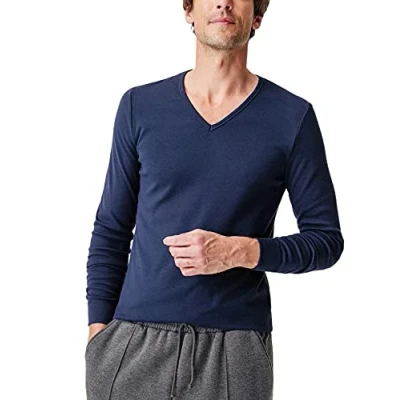Imagen de Damart Camiseta de cuello en V, malla Interlock Thermolactyl, para hombre, azul marino oscuro, 3XL