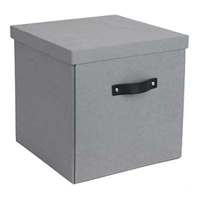 Imagen de Bigso Box of Sweden caja de almacenaje con tapa Amplia cuadrada para ropa, juguetes, etc. Organizador armarios asa fabricado tablero fibras y papel gris