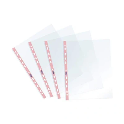 Imagen de Favorit Fundas transparentes, perforadas universales, formato interior 22 x 30 cm, acabado liso, para hojas A4, paquete de 25 unidades, color Banda Con Fori Rosa Pastello