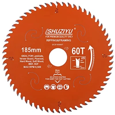 Imagen de LSHUZIYU, 185mm 60T, Fino Kerf 1.6mm. Árbol 30mm. Hoja de Sierra Circular Corte Madera, Para Inalámbrica.