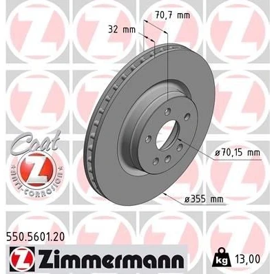 Imagen de ZIMMERMANN 550.5601.20 Disco de freno 355 32 6/5 5 120 ventilación interna revestido altamente carbonizado TESLA: Model X, S